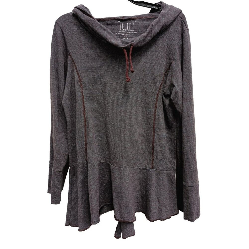 LUR Womens Lagenlook Hoodie Medium Purple Blue Asymmetrical Sustainable Pullover
